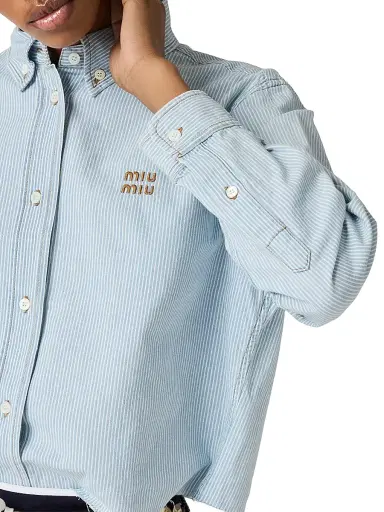 Miu Miu Women's Striped Chambray Shirt - Blue | Thumbnail 4