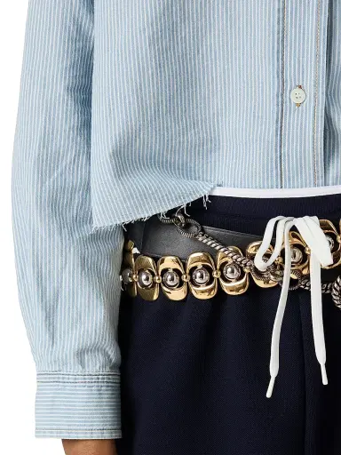 Miu Miu Women's Striped Chambray Shirt - Blue | Thumbnail 5