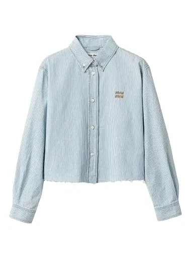 Miu Miu Women's Striped Chambray Shirt - Blue | Thumbnail 1