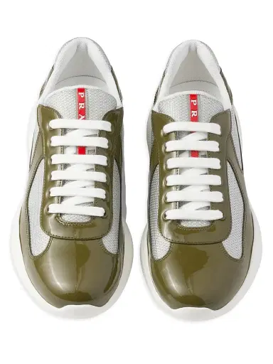 Prada Men's Patent Leather and Technical Fabric America's Cup Sneakers - Olive - Size 6.5 | Thumbnail 2 Prada Men's Patent Leather and Technical Fabric America's Cup Sneakers - Olive - Size 6.5 | Thumbnail 2