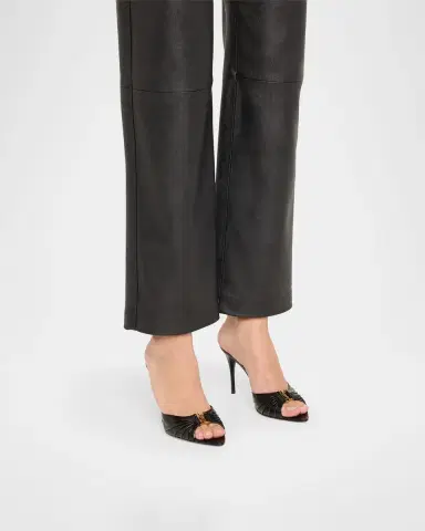 Saint Laurent Babylone YSL Ruched Leather Mule Sandals | Thumbnail 2