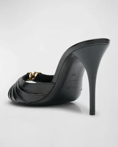 Saint Laurent Babylone YSL Ruched Leather Mule Sandals | Thumbnail 4