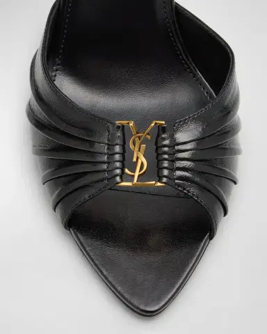 Saint Laurent Babylone YSL Ruched Leather Mule Sandals | Thumbnail 6