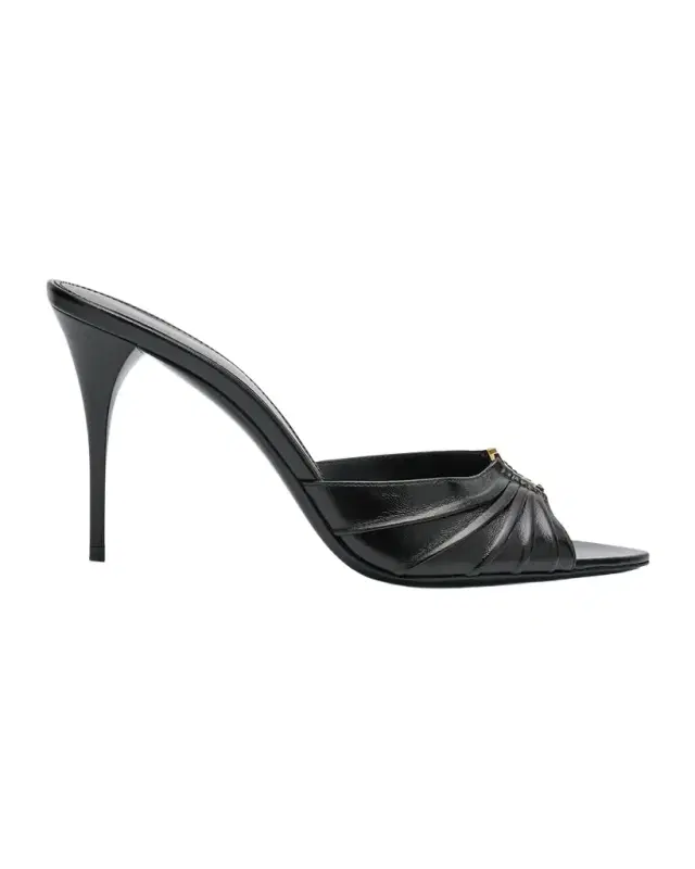 Saint Laurent Babylone YSL Ruched Leather Mule Sandals