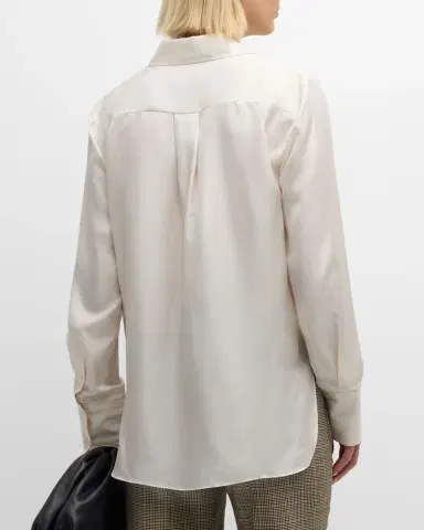 Argent Button-Down Silk Twill Blouse | Thumbnail 3