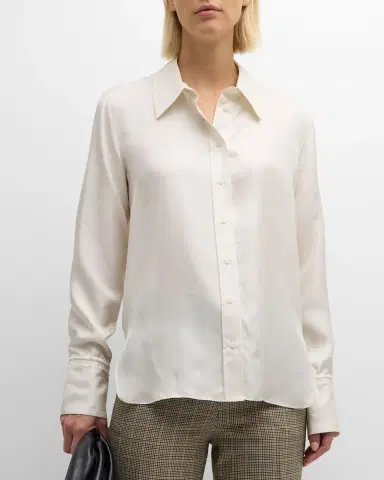 Argent Button-Down Silk Twill Blouse | Thumbnail 4