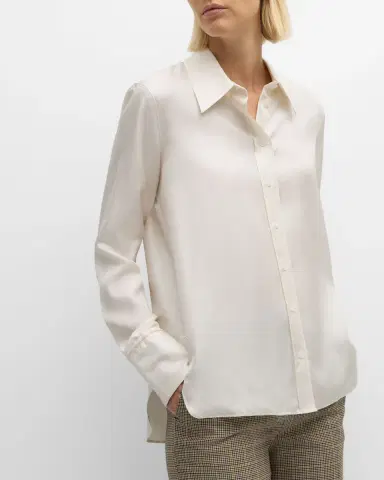 Argent Button-Down Silk Twill Blouse | Thumbnail 7