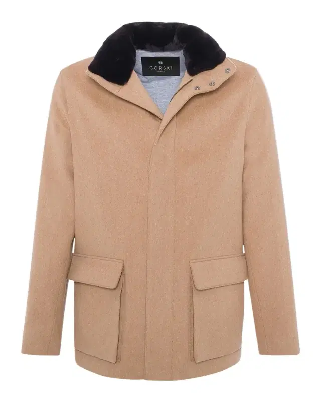 Gorski Men 's Loro Piana Wool Jacket with Detachable Lamb Shearling Collar