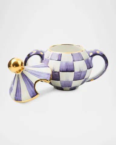 MacKenzie-Childs Violet Check Ceramic Sugar Bowl with Lid | Thumbnail 2