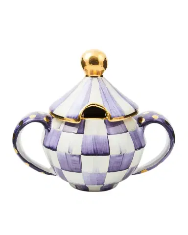 MacKenzie-Childs Violet Check Ceramic Sugar Bowl with Lid | Thumbnail 1