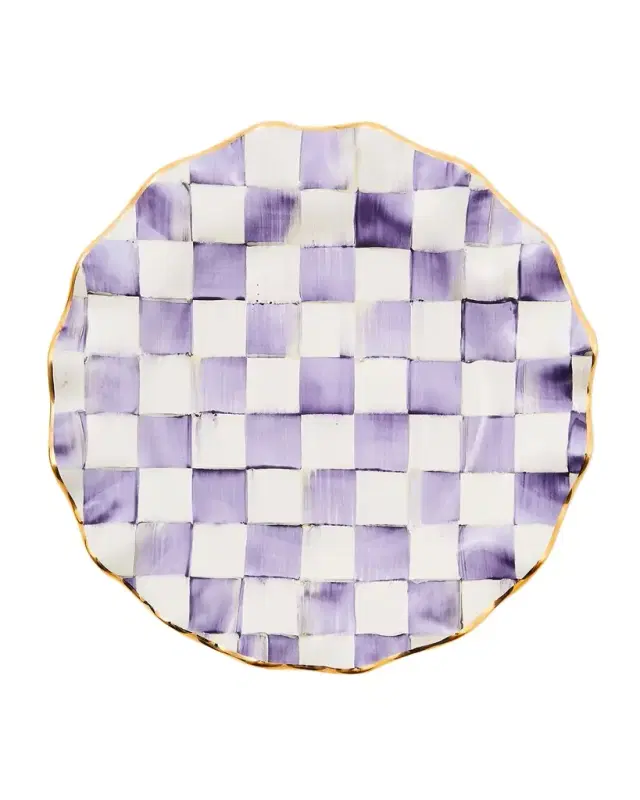MacKenzie-Childs Violet Check Fluted Ceramic Dinner Plate