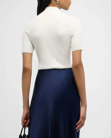 Theory Leenda Regal Merino Wool Short-Sleeve Mock-Neck Top | Thumbnail 2