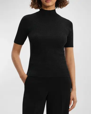 Theory Leenda Regal Merino Wool Short-Sleeve Mock-Neck Top | Thumbnail 2