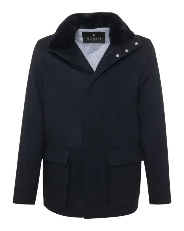 Gorski Men 's Loro Piana Wool Jacket with Detachable Lamb Shearling Collar