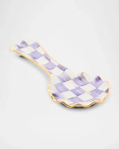 MacKenzie-Childs Violet Check Ceramic Spoon Rest | Thumbnail 2 MacKenzie-Childs Violet Check Ceramic Spoon Rest | Thumbnail 2