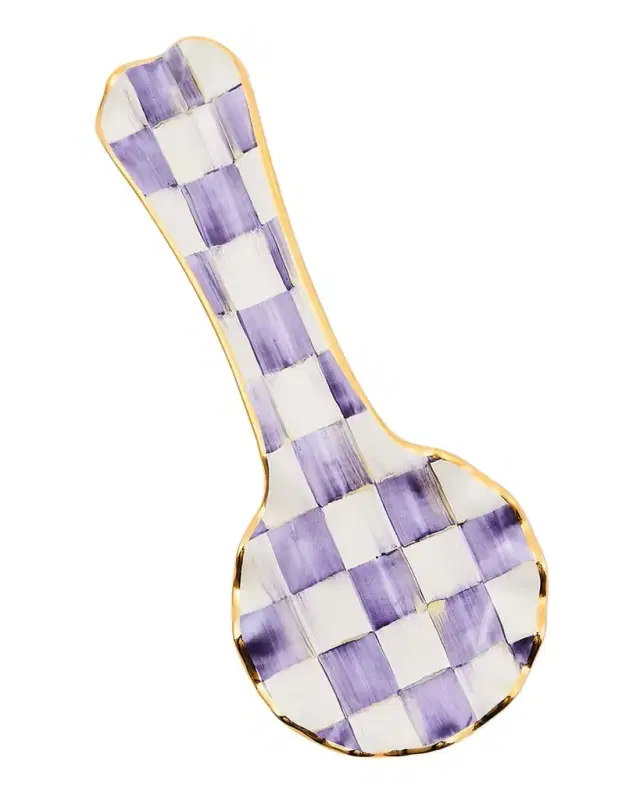 MacKenzie-Childs Violet Check Ceramic Spoon Rest