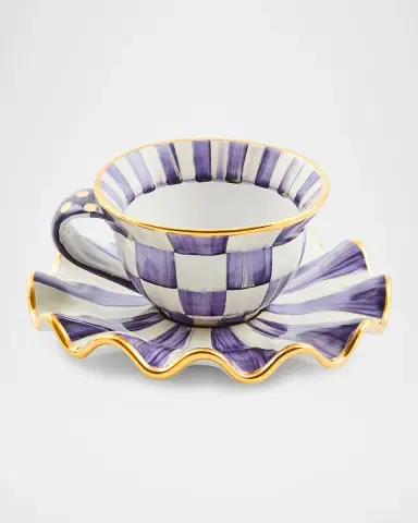 MacKenzie-Childs Violet Check Ceramic Teacup | Thumbnail 3 MacKenzie-Childs Violet Check Ceramic Teacup | Thumbnail 3