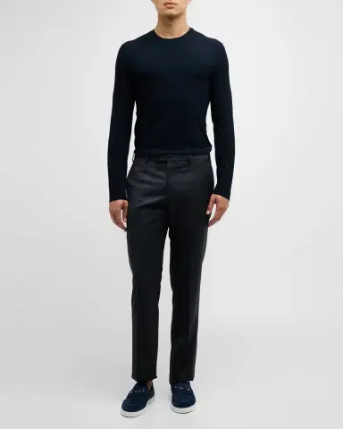 Giorgio Armani Men's Solid Wool Flat-Front Trousers | Thumbnail 2 Giorgio Armani Men's Solid Wool Flat-Front Trousers | Thumbnail 2