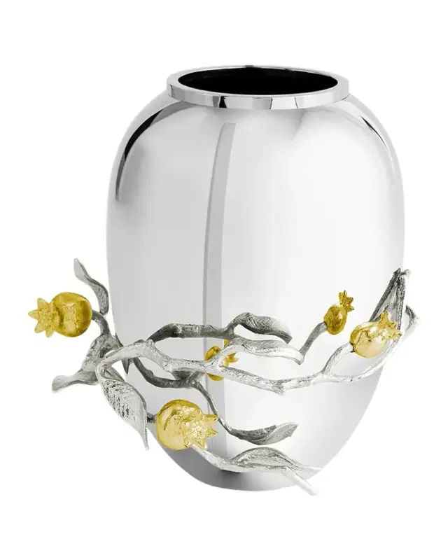 Michael Aram Pomegranate Silver & Gold Medium Vase with 24K Goldplate