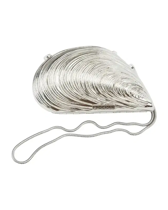 SIMKHAI Bridget Mini Metal Oyster Shell Clutch Bag
