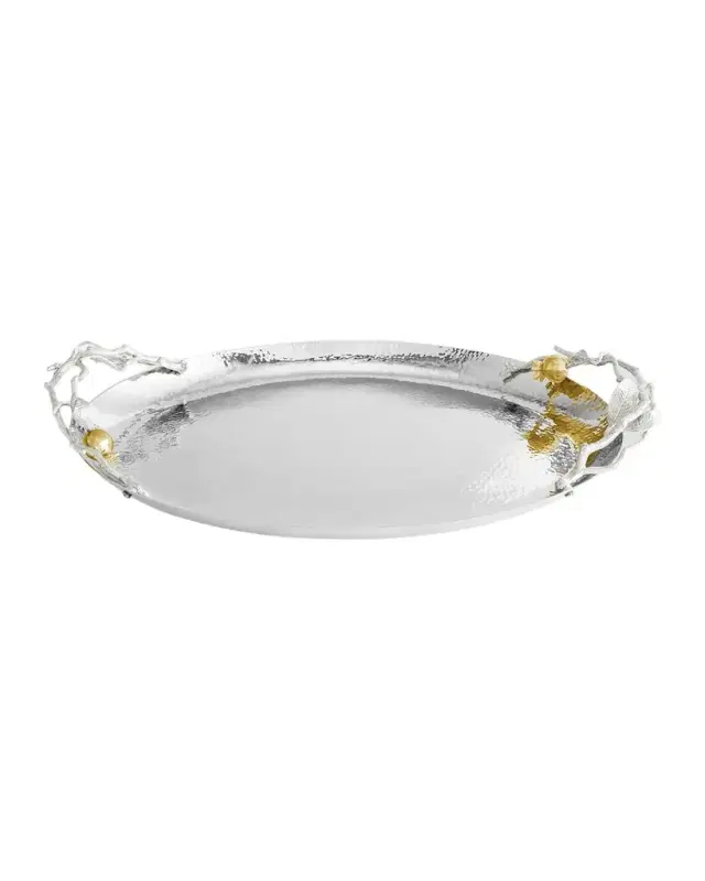 Michael Aram Pomegranate Silver & Gold Oval Tray with 24K Goldplate