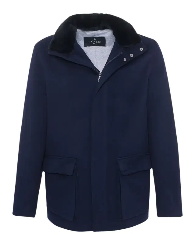Gorski Men 's Loro Piana Wool Jacket with Detachable Lamb Shearling Collar