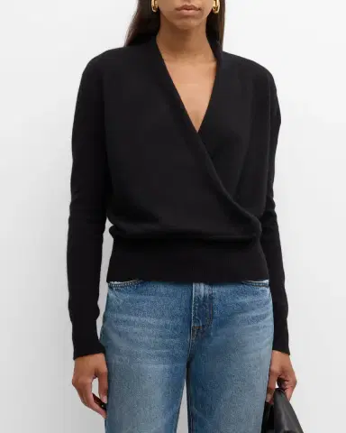 Neiman Marcus Cashmere Collection Cashmere Faux Wrap Sweater | Thumbnail 4 Neiman Marcus Cashmere Collection Cashmere Faux Wrap Sweater | Thumbnail 4