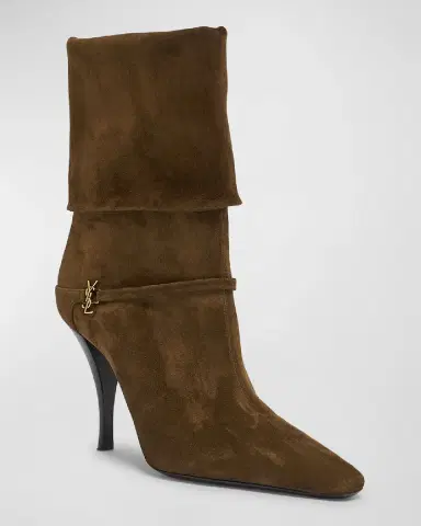 Saint Laurent Niki Suede YSL Stiletto Ankle Booties | Thumbnail 2