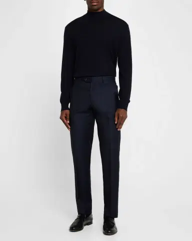 Giorgio Armani Men's Solid Wool Flat-Front Trousers | Thumbnail 2 Giorgio Armani Men's Solid Wool Flat-Front Trousers | Thumbnail 2