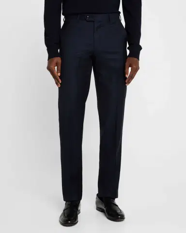Giorgio Armani Men's Solid Wool Flat-Front Trousers | Thumbnail 4 Giorgio Armani Men's Solid Wool Flat-Front Trousers | Thumbnail 4