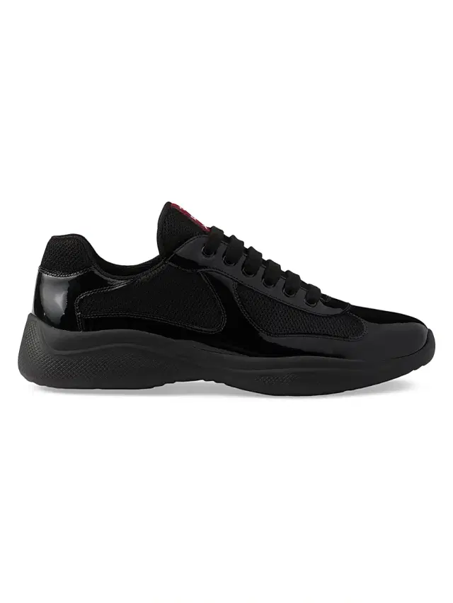Men's Patent Leather and Technical Fabric  America's Cup Sneakers - Black