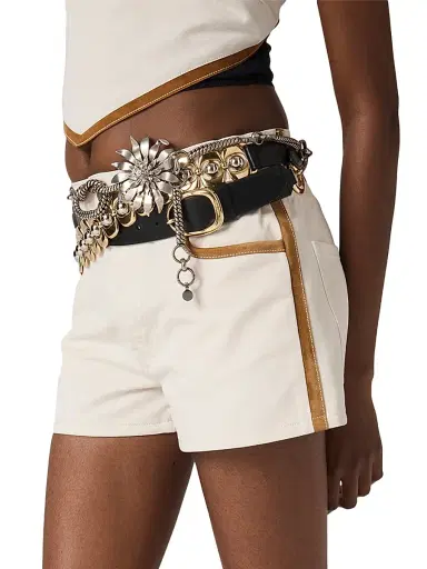 Miu Miu Women's Denim and Leather Shorts - White - Size 27 | Thumbnail 4