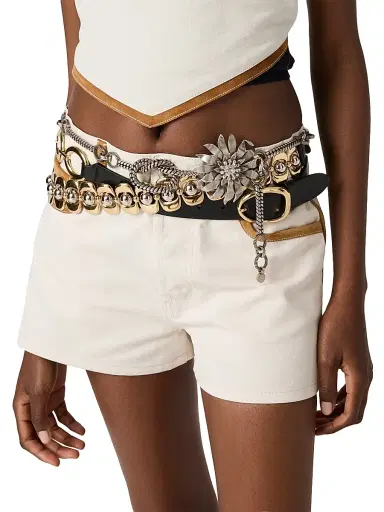 Miu Miu Women's Denim and Leather Shorts - White - Size 27 | Thumbnail 5