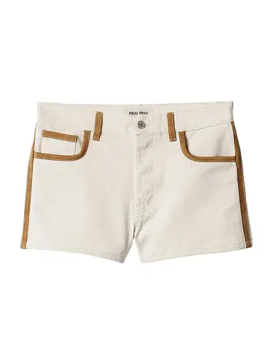 Miu Miu Women's Denim and Leather Shorts - White - Size 27 | Thumbnail 1