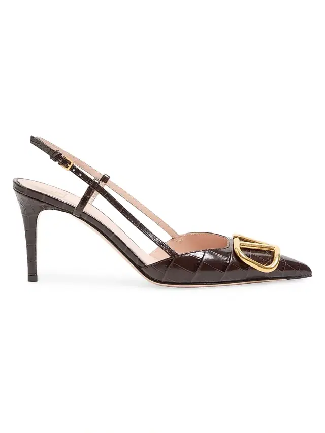 Valentino Garavani Women's VLogo Signature Slingback Pumps in 80MM Printed Calfskin - Oak Brown