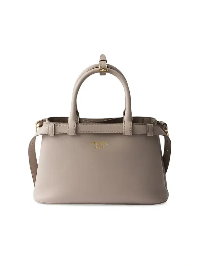 Prada Women's Buckle  Leather Top Handle Bag with Double Belt - Grey