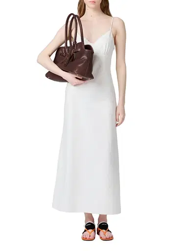 Miu Miu Women's Embroidered Slubbed Canvas Maxi-Dress - Beige Khaki | Thumbnail 2