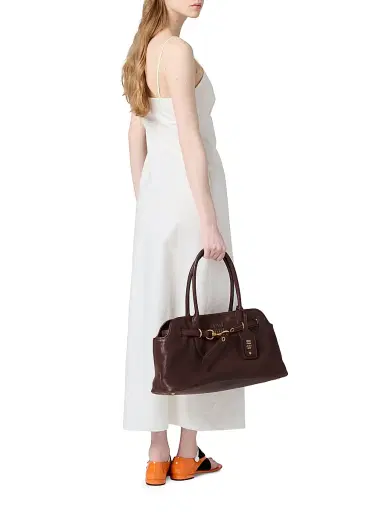 Miu Miu Women's Embroidered Slubbed Canvas Maxi-Dress - Beige Khaki | Thumbnail 3