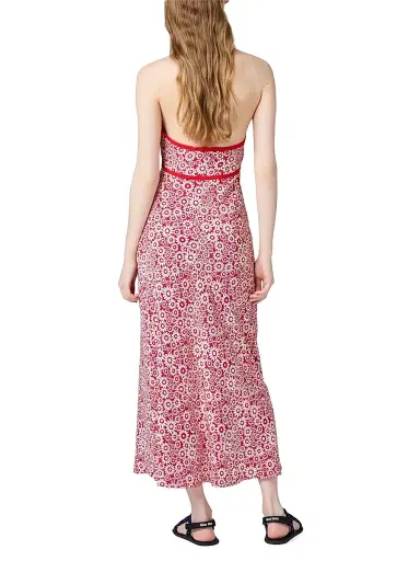Miu Miu Women's Long Floral Print Crepe De Chine Dress - Red - Size 8 | Thumbnail 3