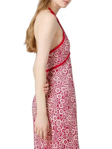Miu Miu Women's Long Floral Print Crepe De Chine Dress - Red - Size 8 | Thumbnail 4
