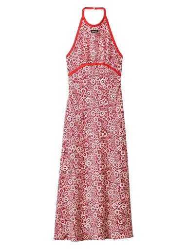 Miu Miu Women's Long Floral Print Crepe De Chine Dress - Red - Size 8 | Thumbnail 1