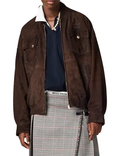 Miu Miu Women's Suede Nappa Leather Jacket - Dark Brown - Size 4 | Thumbnail 3