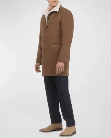 Gorski Men 's Loro Wool Short Coat with Merino Shearling Lamb Trim | Thumbnail 2