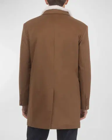 Gorski Men 's Loro Wool Short Coat with Merino Shearling Lamb Trim | Thumbnail 3