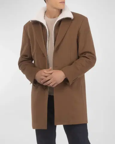 Gorski Men 's Loro Wool Short Coat with Merino Shearling Lamb Trim | Thumbnail 4