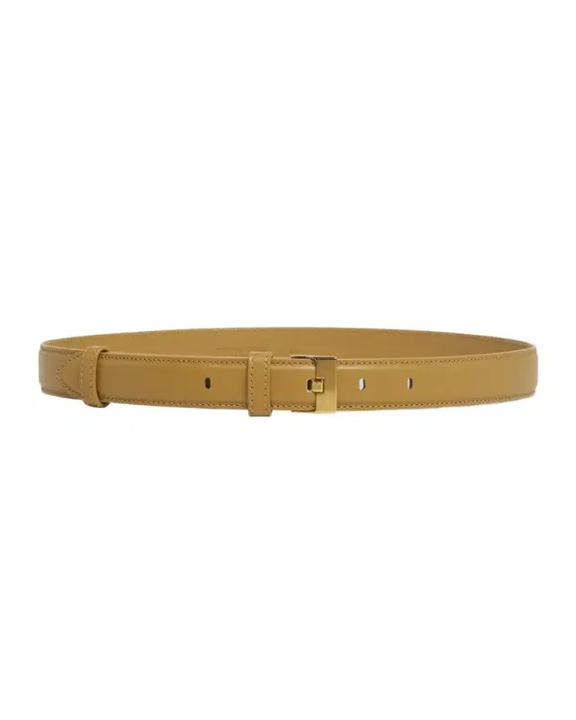 French Leather Belt With Hammered Brass Buckle