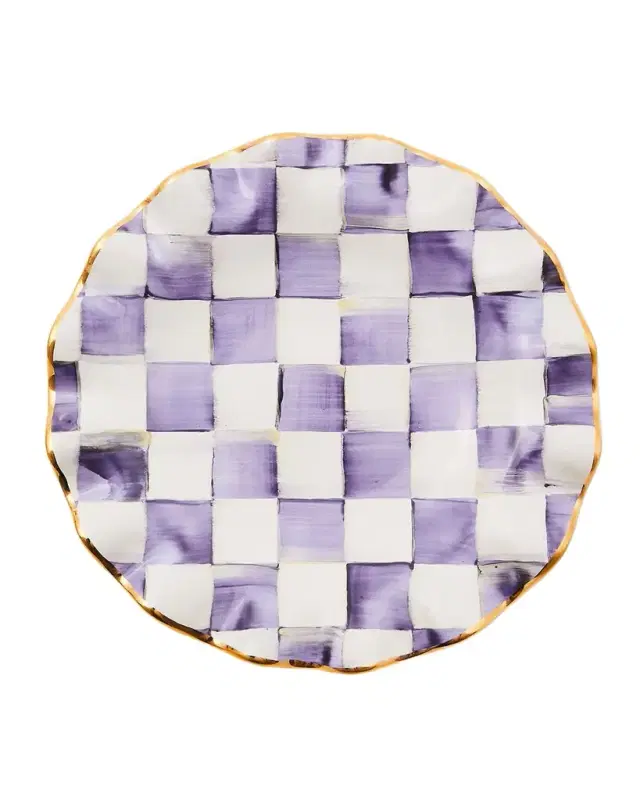 MacKenzie-Childs Violet Check Fluted Ceramic Dessert Plate