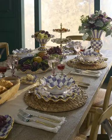 MacKenzie-Childs Violet Check Fluted Ceramic Three-Tier Sweet Stand | Thumbnail 3 MacKenzie-Childs Violet Check Fluted Ceramic Three-Tier Sweet Stand | Thumbnail 3