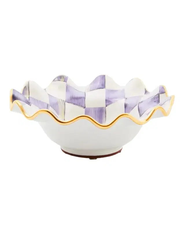 MacKenzie-Childs Violet Check Fluted Ceramic Breakfast Bowl
