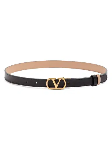 Valentino Garavani Women's VLogo Signature Reversible Shiny Calfskin Belt 20MM - Black Beige - Size XS | Thumbnail 1 Valentino Garavani Women's VLogo Signature Reversible Shiny Calfskin Belt 20MM - Black Beige - Size XS | Thumbnail 1